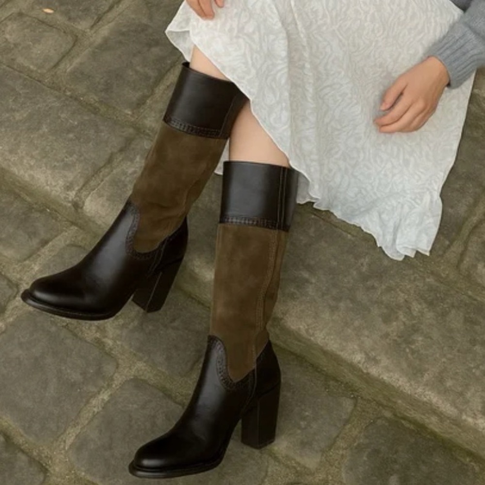 Franco Sarto L-Torch Brown Leather & Suede Calf-High Boots